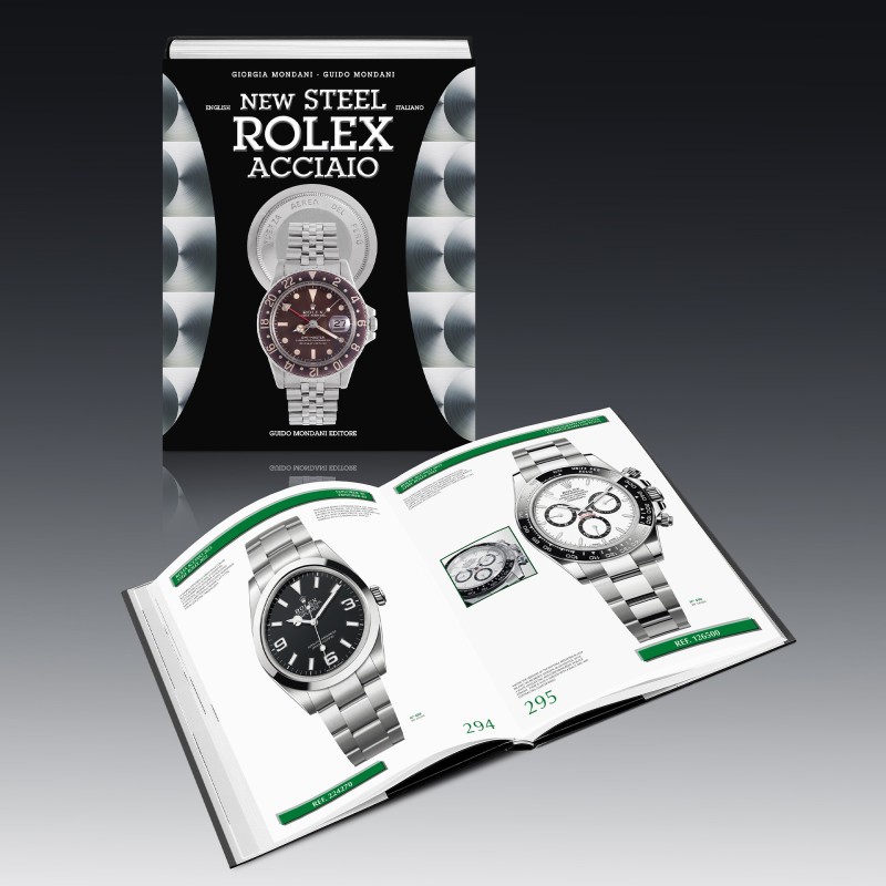 Libro su orologi Rolex in acciaio moderni e vintage